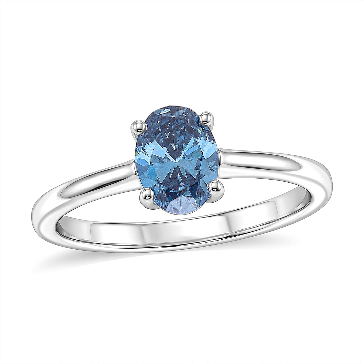 Luxuriant Lab Grown Blue Diamond (IR) SI 1.00 ctw Solitaire Ring in Rhodium Over Sterling Silver (Size 7.0)
