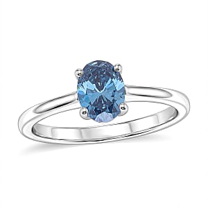 Luxuriant Lab Grown Blue Diamond (IR) SI 1.00 ctw Solitaire Ring in Rhodium Over Sterling Silver (Size 7.0)