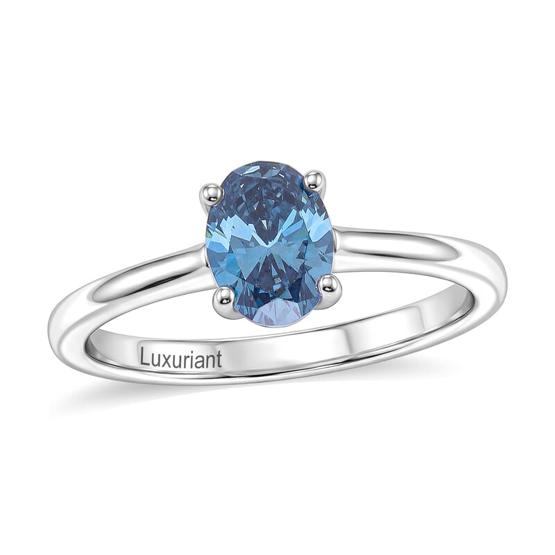 Luxuriant Lab Grown Blue Diamond (IR) SI 1.00 ctw Solitaire Ring in Rhodium Over Sterling Silver (Size 7.0)