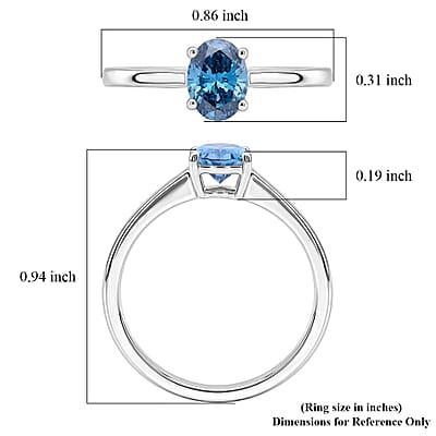 Luxuriant Lab Grown Blue Diamond (IR) SI 1.00 ctw Solitaire Ring in Rhodium Over Sterling Silver (Size 7.0)