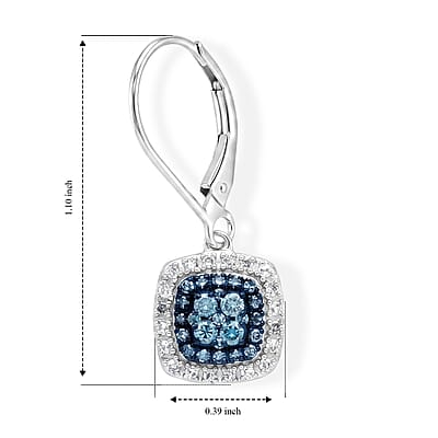 Luxuriant Blue Diamond and Lab Grown Diamond SI 0.50 ctw Earrings in Rhodium Over Sterling Silver