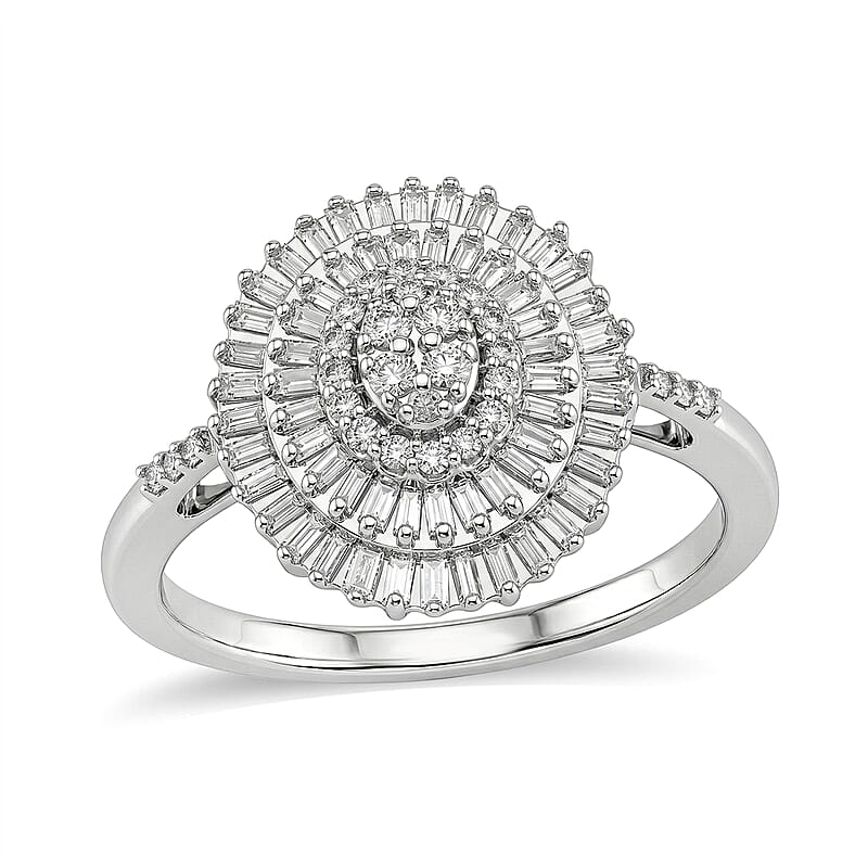 D'Joy Diamond 0.50 ctw Ballerina Celestial Crown Ring in Rhodium Over Sterling Silver (Size 6.0)