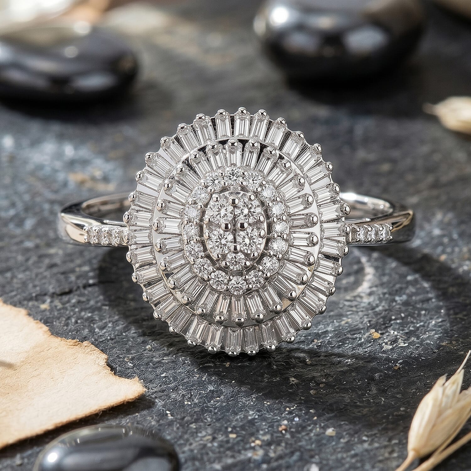 D'Joy Diamond 0.50 ctw Ballerina Celestial Crown Ring in Rhodium Over Sterling Silver (Size 6.0)
