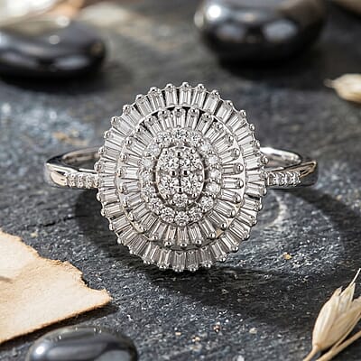 D'Joy Diamond 0.50 ctw Ballerina Celestial Crown Ring in Rhodium Over Sterling Silver (Size 6.0)