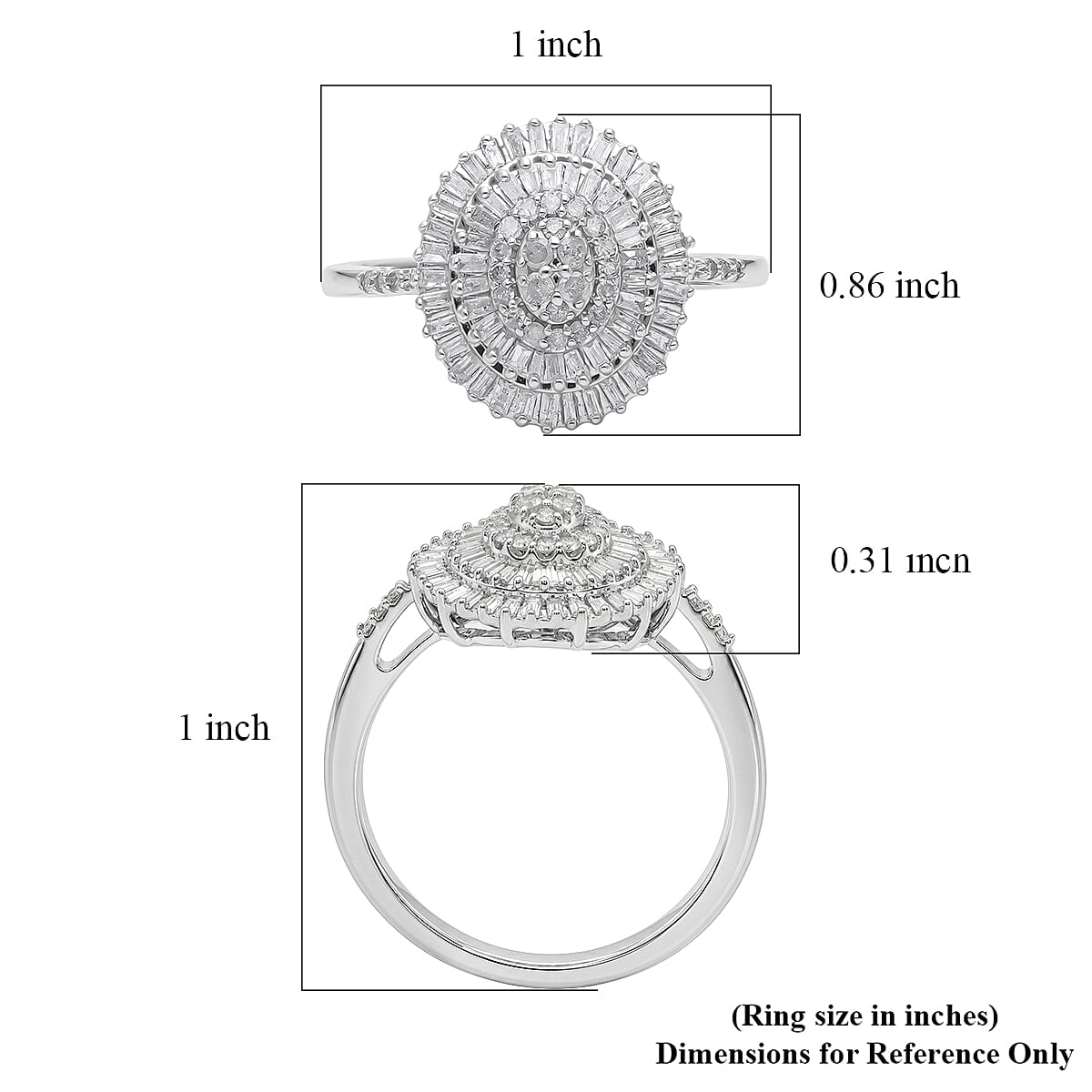 D'Joy Diamond 0.50 ctw Ballerina Celestial Crown Ring in Rhodium Over Sterling Silver (Size 6.0)