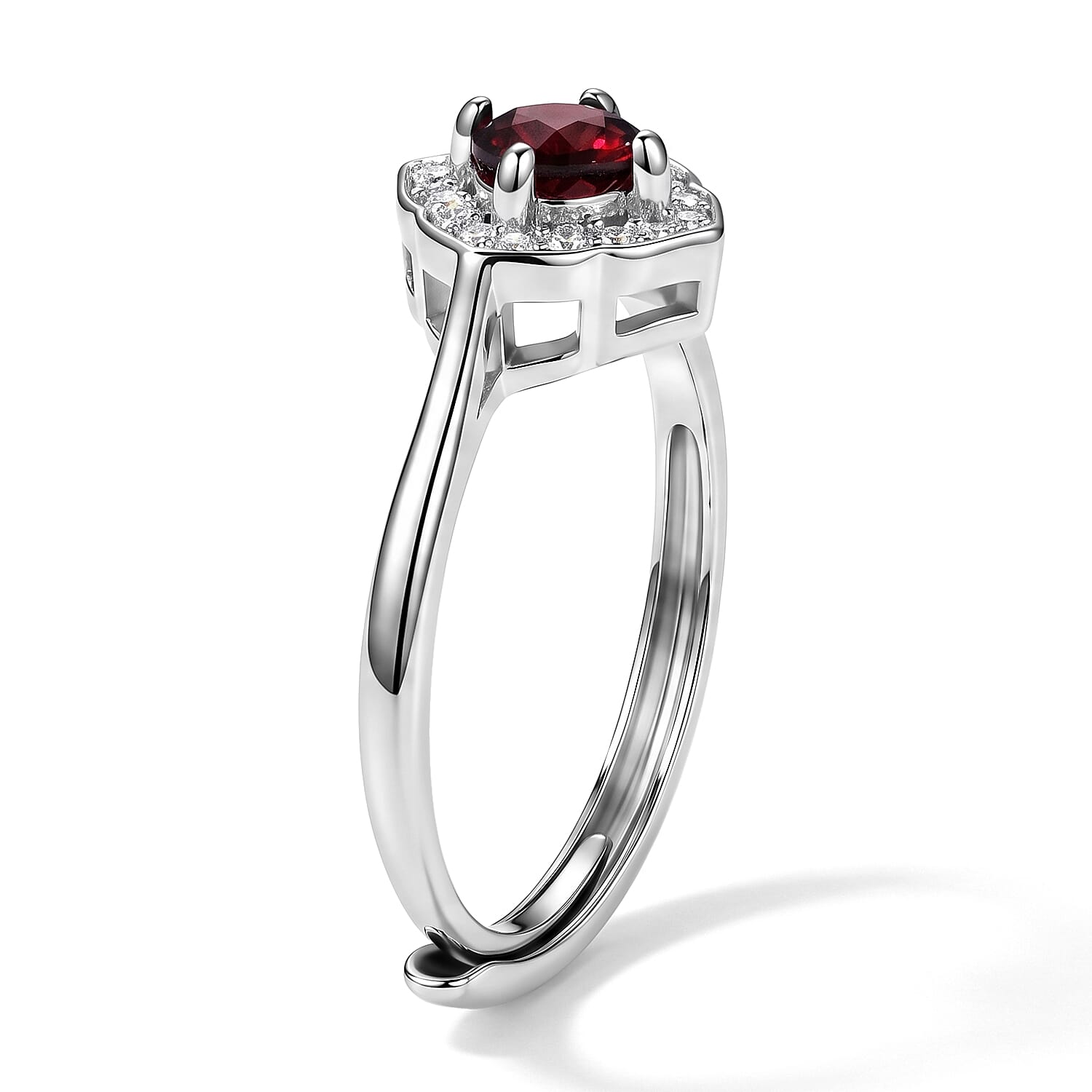 Mozambique Garnet and Simulated Diamond 2.05 ctw Ring in Silvertone (Adjustable)
