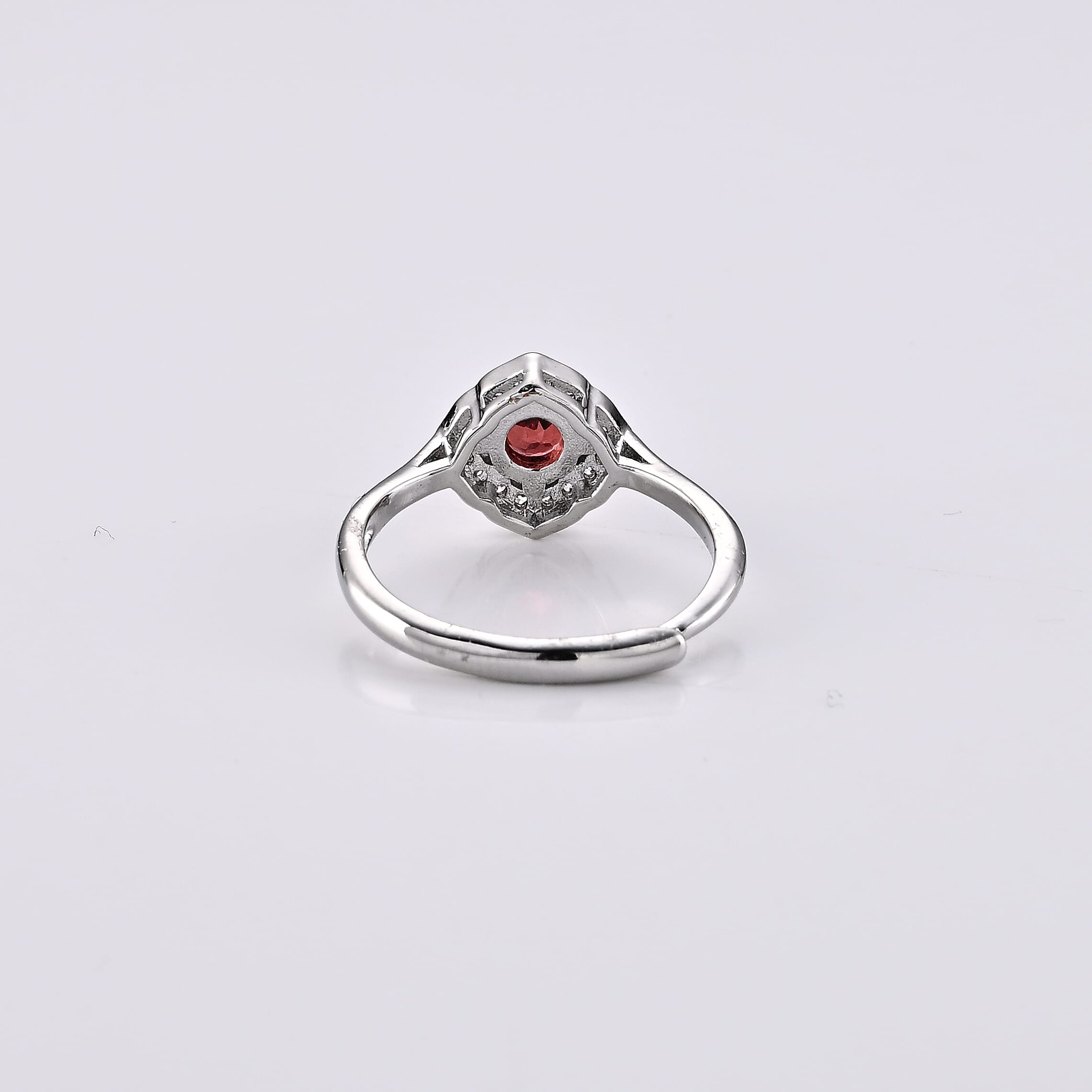 Mozambique Garnet and Simulated Diamond 2.05 ctw Ring in Silvertone (Adjustable)