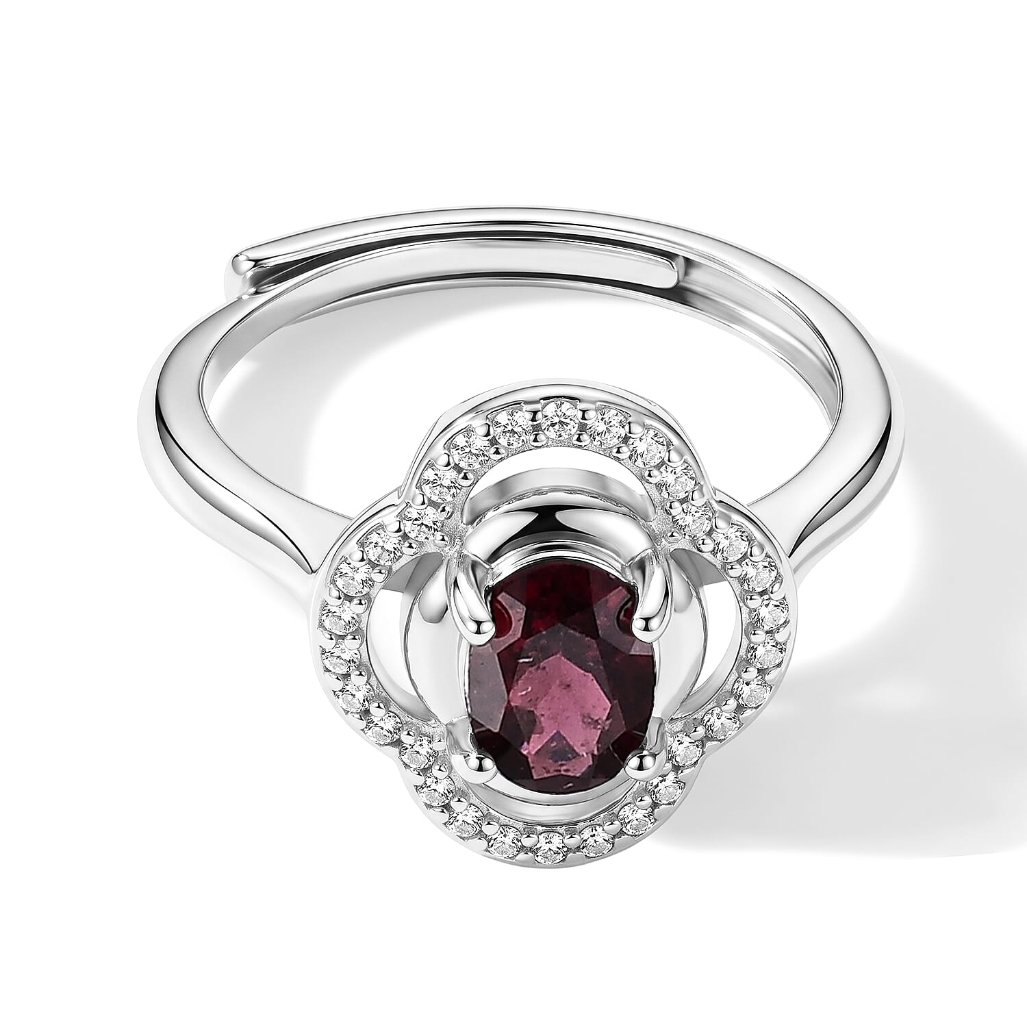 Mozambique Garnet and Simulated Diamond 2.05 ctw Ring in Silvertone (Adjustable)