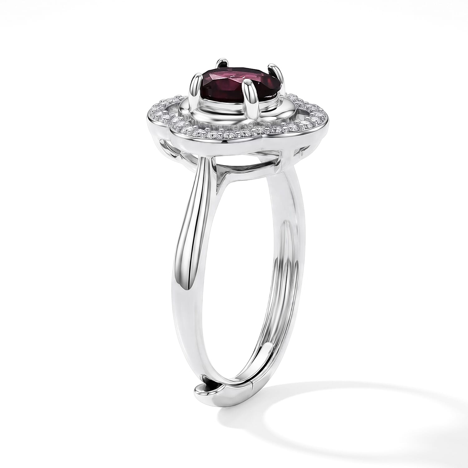 Mozambique Garnet and Simulated Diamond 2.05 ctw Ring in Silvertone (Adjustable)