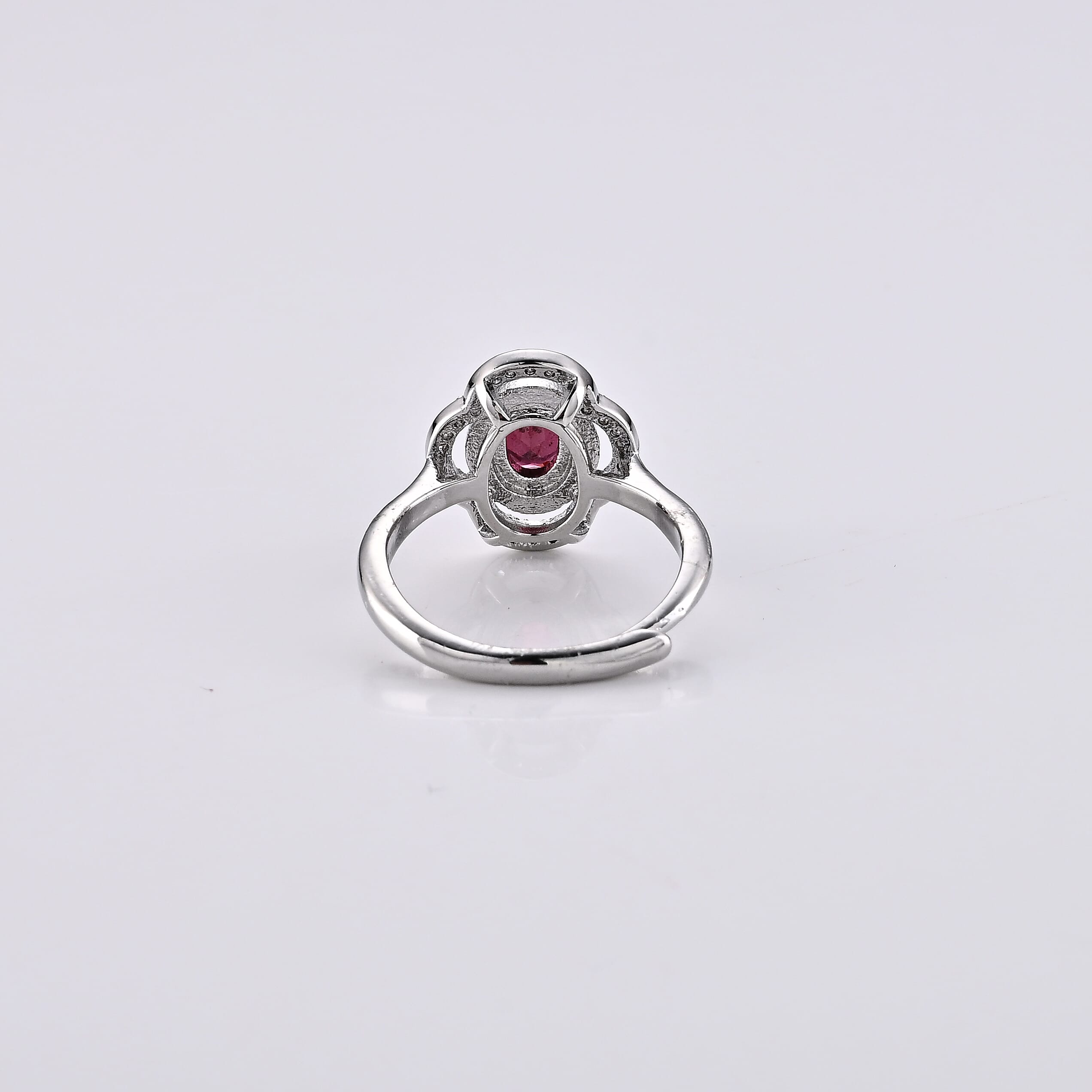 Mozambique Garnet and Simulated Diamond 2.05 ctw Ring in Silvertone (Adjustable)