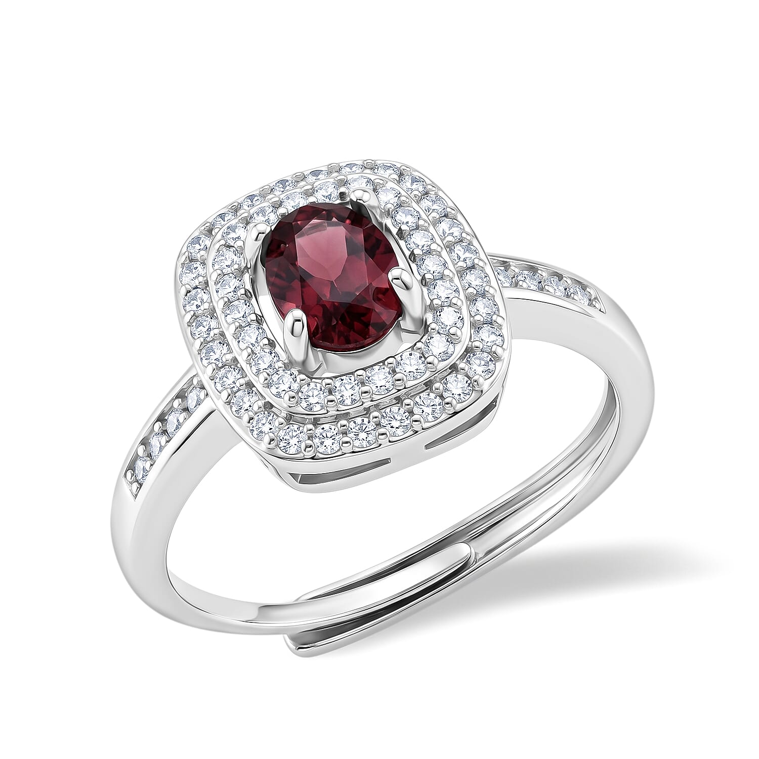 Orissa Rhodolite Garnet and Simulated Diamond 2.10 ctw Ring in Silvertone (Adjustable)