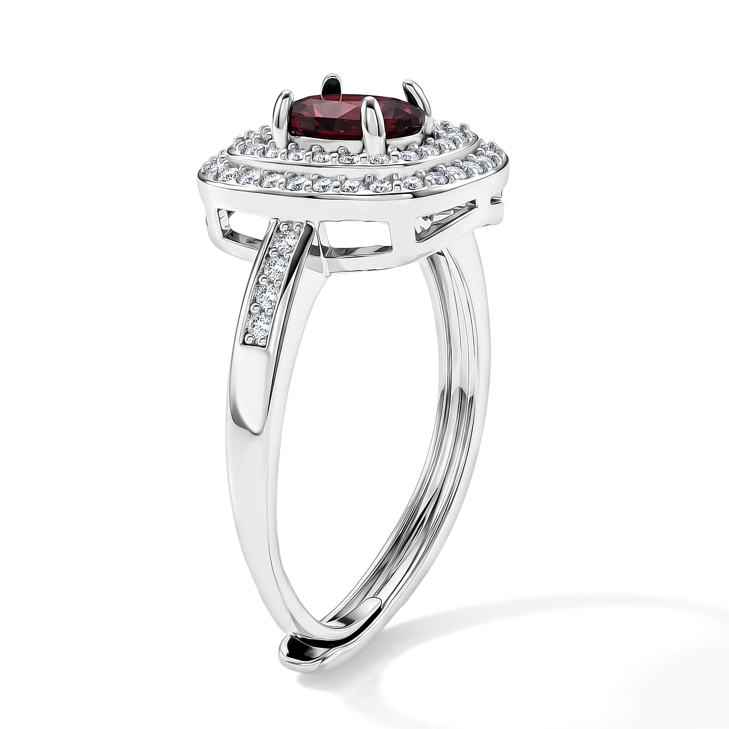 Orissa Rhodolite Garnet and Simulated Diamond 2.10 ctw Ring in Silvertone (Adjustable)