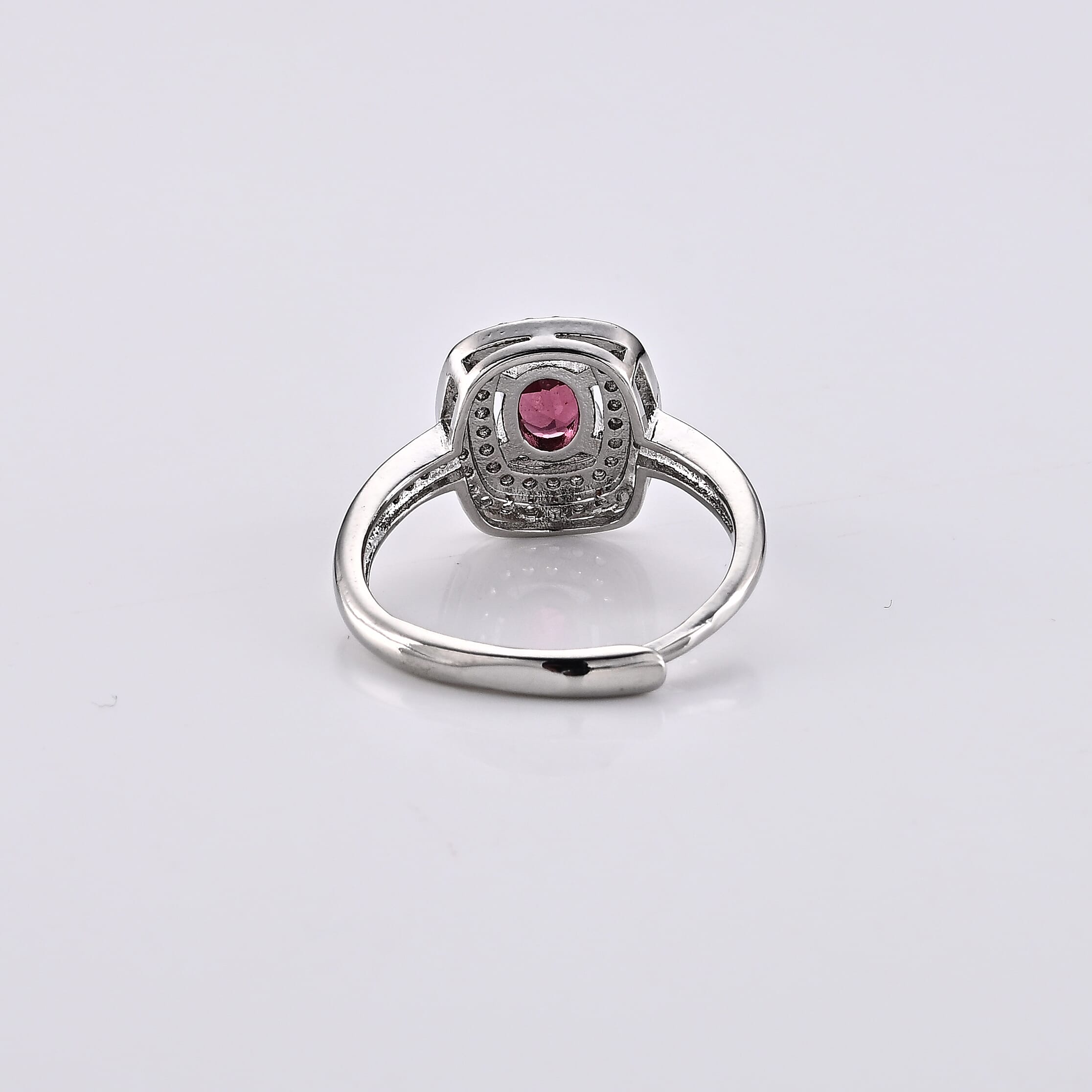 Orissa Rhodolite Garnet and Simulated Diamond 2.10 ctw Ring in Silvertone (Adjustable)
