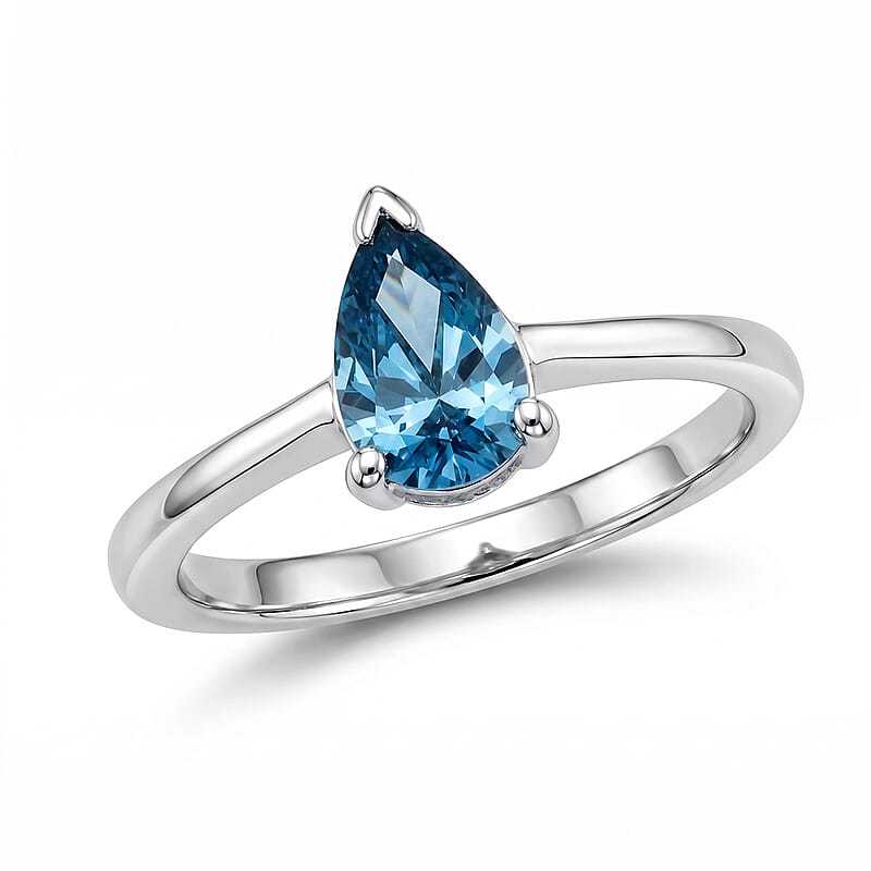 Luxuriant Lab Grown Blue Diamond (IR) SI 1.00 ctw Solitaire Ring in Rhodium Over Sterling Silver (Size 6.0)