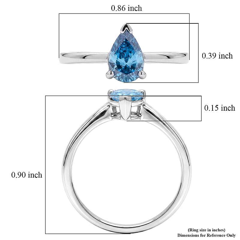 Luxuriant Lab Grown Blue Diamond (IR) SI 1.00 ctw Solitaire Ring in Rhodium Over Sterling Silver (Size 6.0)