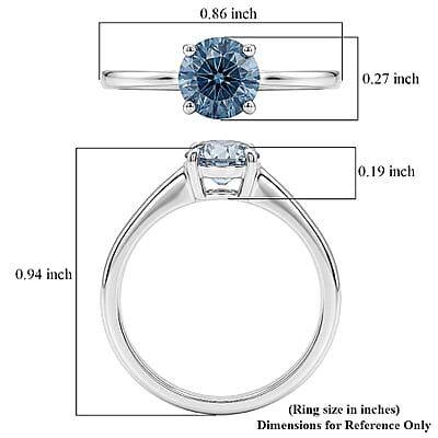 Luxuriant Lab Grown Blue Diamond (IR) SI 1.00 ctw Solitaire Ring in Rhodium Over Sterling Silver (Size 6.0)