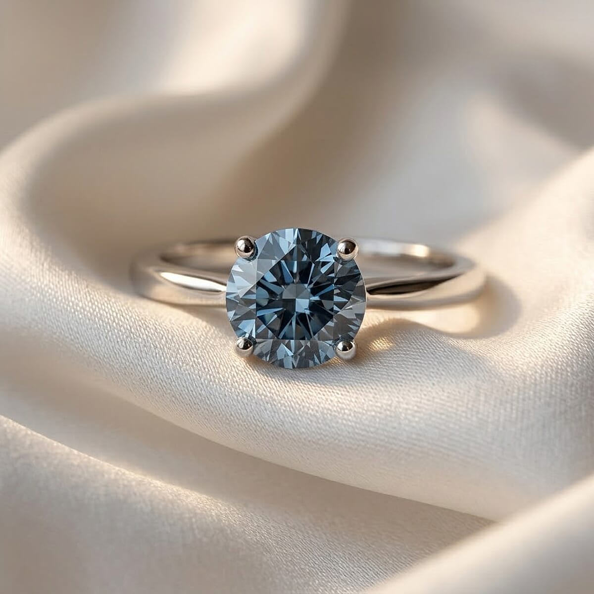 Luxuriant Lab Grown Blue Diamond (IR) SI 1.00 ctw Solitaire Ring in Rhodium Over Sterling Silver (Size 9.0) image number 1
