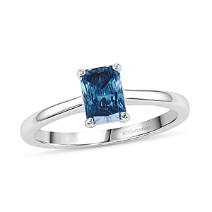 Luxuriant Lab Grown Blue Diamond (IR) SI 1.00 ctw Ring in Rhodium Over Sterling Silver (Size 8.0)