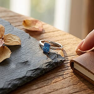 Luxuriant Lab Grown Blue Diamond (IR) SI 1.00 ctw Ring in Rhodium Over Sterling Silver (Size 8.0)