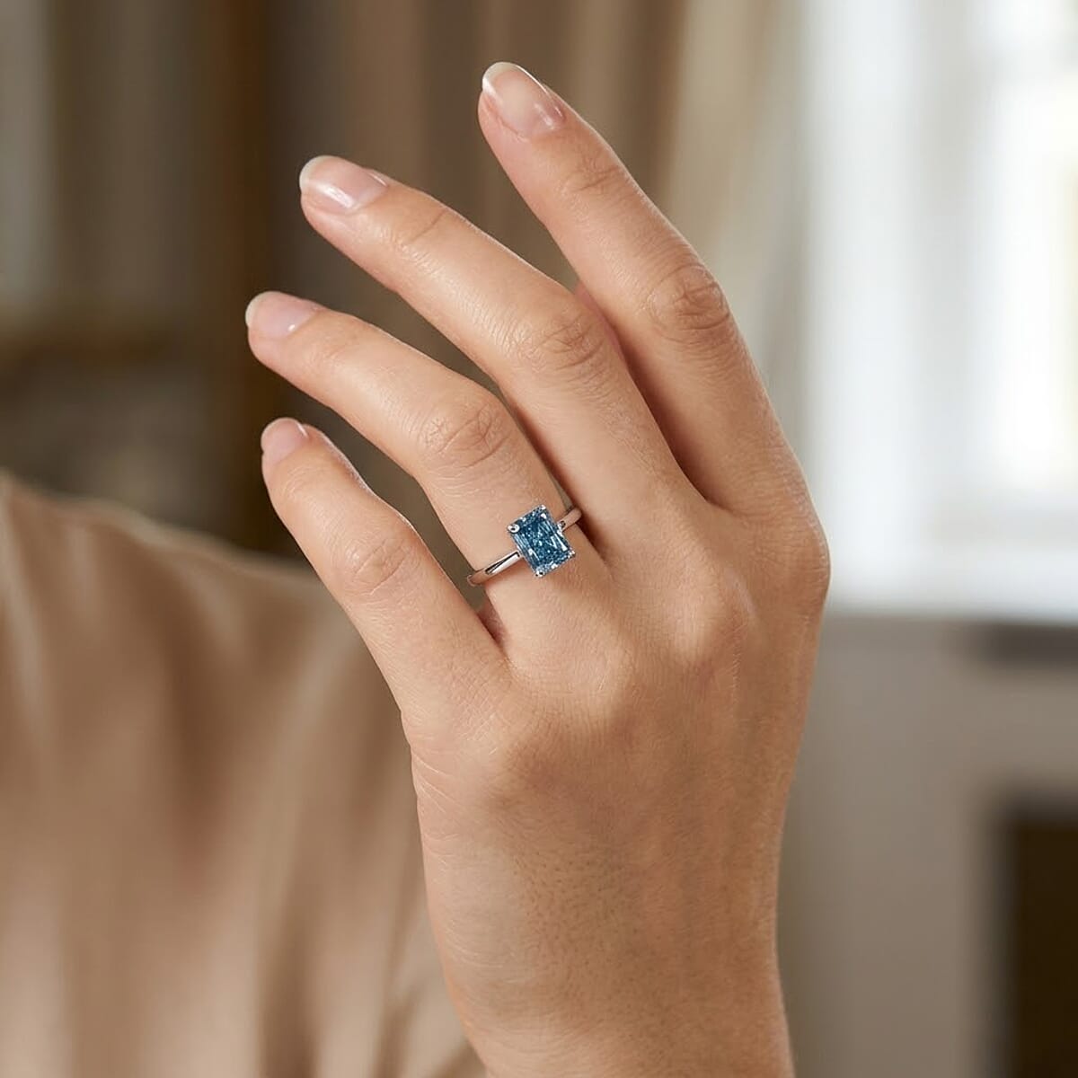 Luxuriant Lab Grown Blue Diamond (IR) SI 1.00 ctw Ring in Rhodium Over Sterling Silver (Size 8.0) image number 2