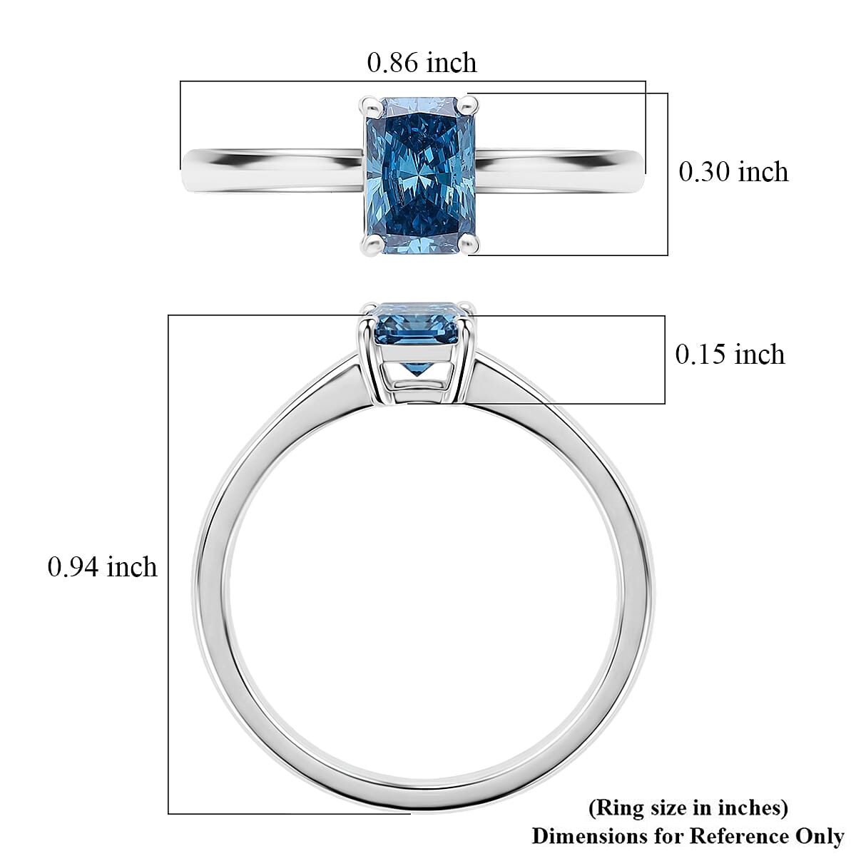 Luxuriant Lab Grown Blue Diamond (IR) SI 1.00 ctw Ring in Rhodium Over Sterling Silver (Size 8.0) image number 5