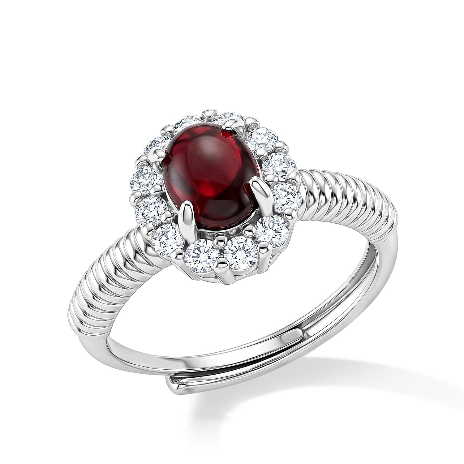 Mozambique Garnet and Simulated Diamond 4.00 ctw Ring in Silvertone (Adjustable)