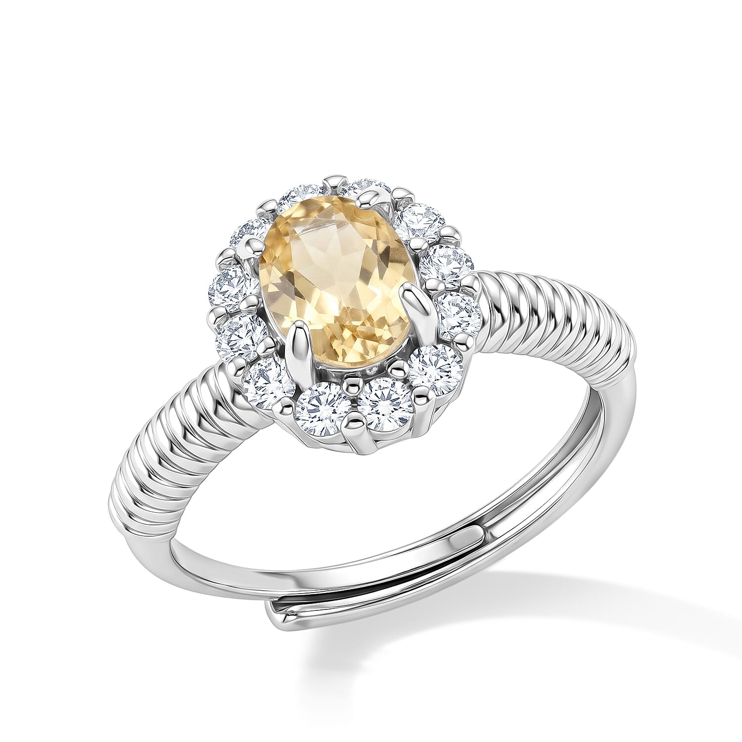 Brazilian Citrine and Simulated Diamond 4.00 ctw Ring in Silvertone (Adjustable)