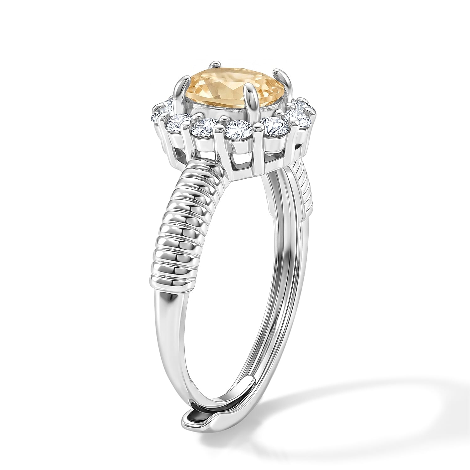 Brazilian Citrine and Simulated Diamond 4.00 ctw Ring in Silvertone (Adjustable)