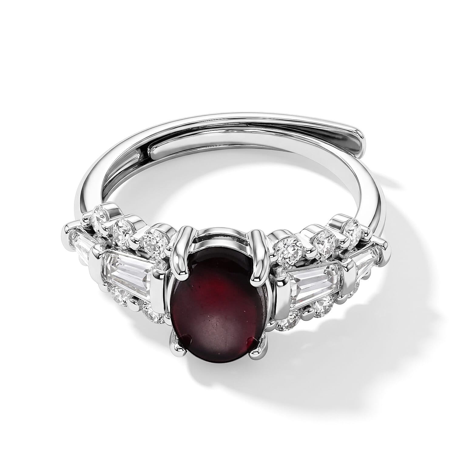 Mozambique Garnet and Simulated Diamond 4.00 ctw Ring in Silvertone (Adjustable)