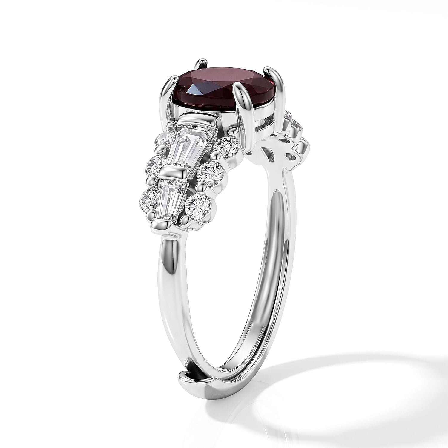 Mozambique Garnet and Simulated Diamond 4.00 ctw Ring in Silvertone (Adjustable)