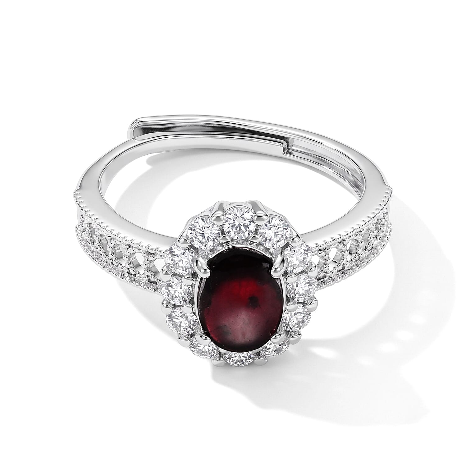 Orissa Rhodolite Garnet and Simulated Diamond 2.05 ctw Ring in Silvertone (Adjustable)
