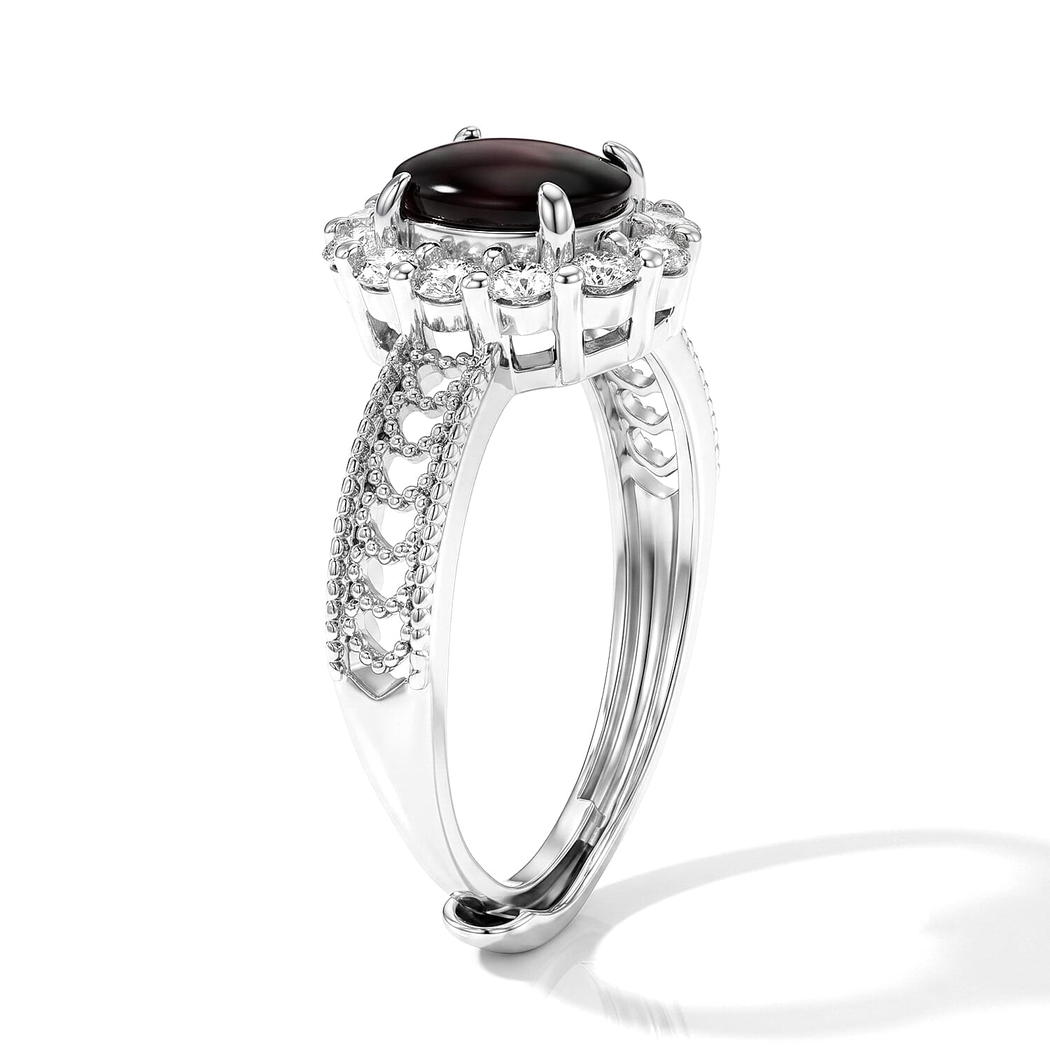 Orissa Rhodolite Garnet and Simulated Diamond 2.05 ctw Ring in Silvertone (Adjustable)