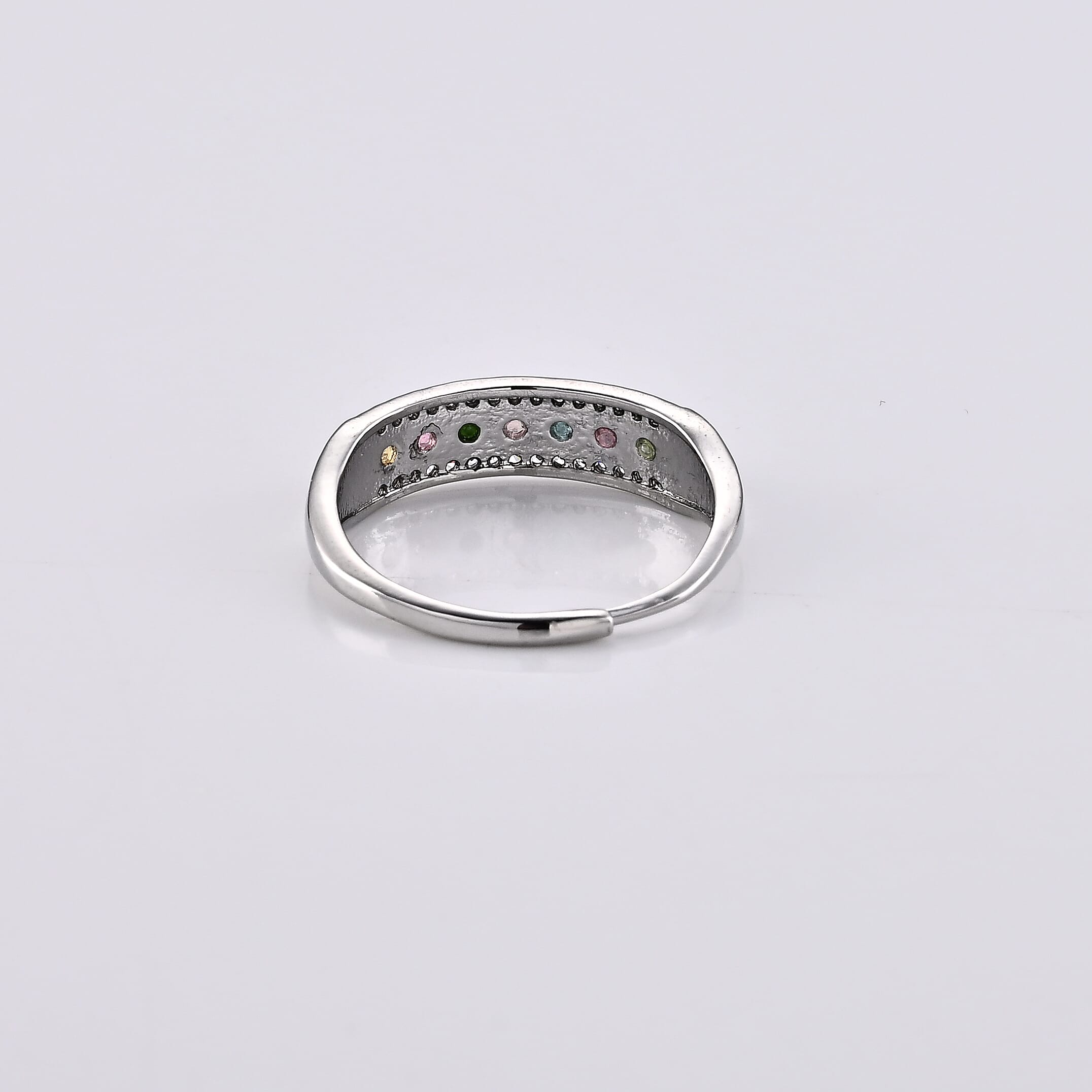 Multi-Tourmaline and Simulated Diamond 1.05 ctw Ring in Silvertone (Adjustable)