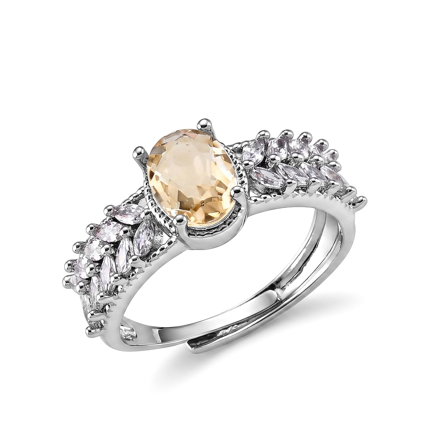 Brazilian Citrine and Simulated Diamond 3.00 ctw Ring in Silvertone (Adjustable)