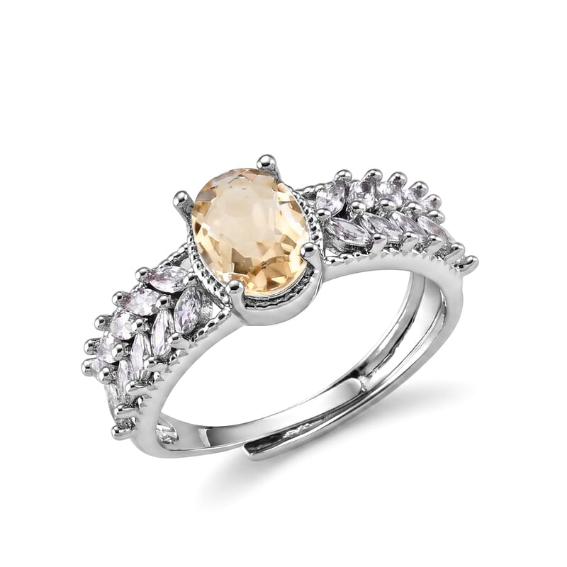 Brazilian Citrine and Simulated Diamond 3.00 ctw Ring in Silvertone (Adjustable)