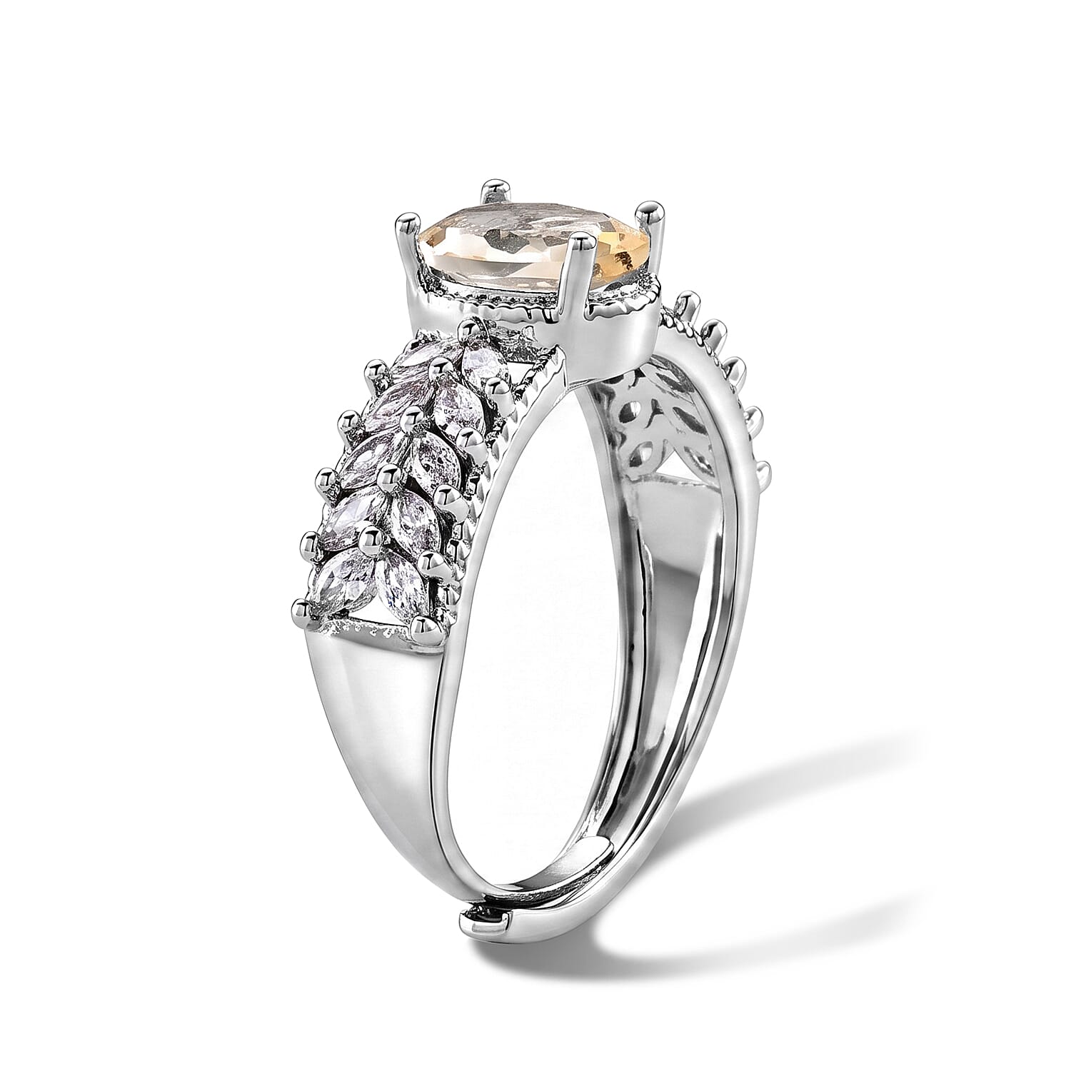 Brazilian Citrine and Simulated Diamond 3.00 ctw Ring in Silvertone (Adjustable)