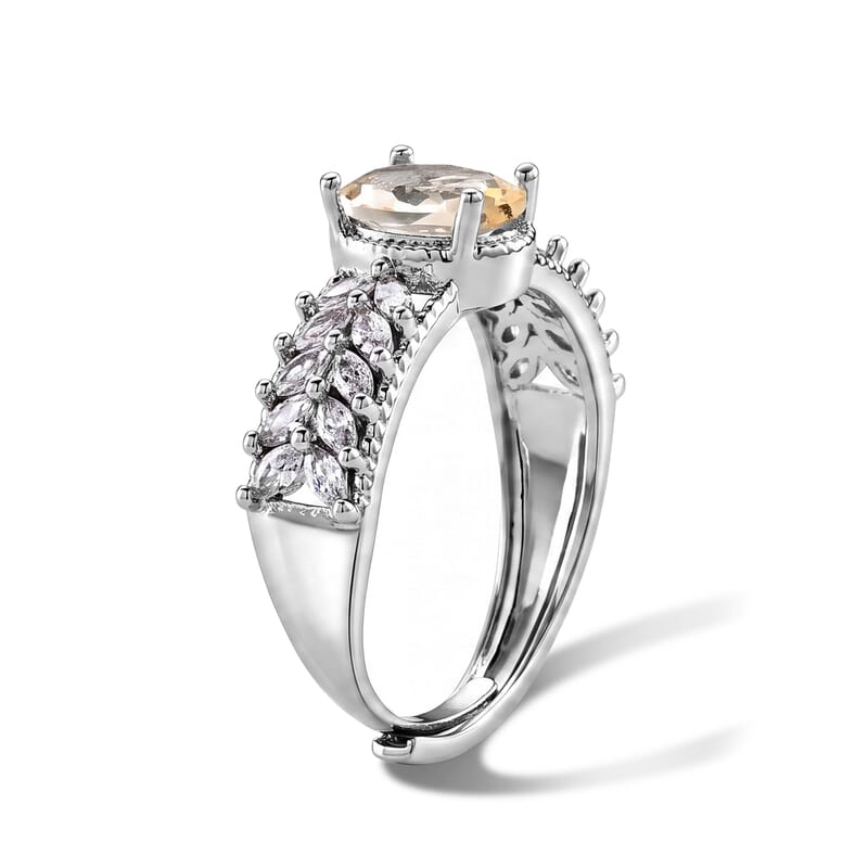 Brazilian Citrine and Simulated Diamond 3.00 ctw Ring in Silvertone (Adjustable)