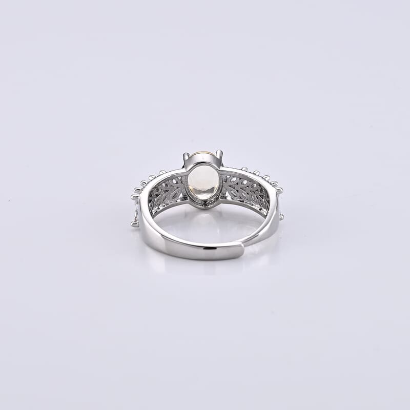 Brazilian Citrine and Simulated Diamond 3.00 ctw Ring in Silvertone (Adjustable)