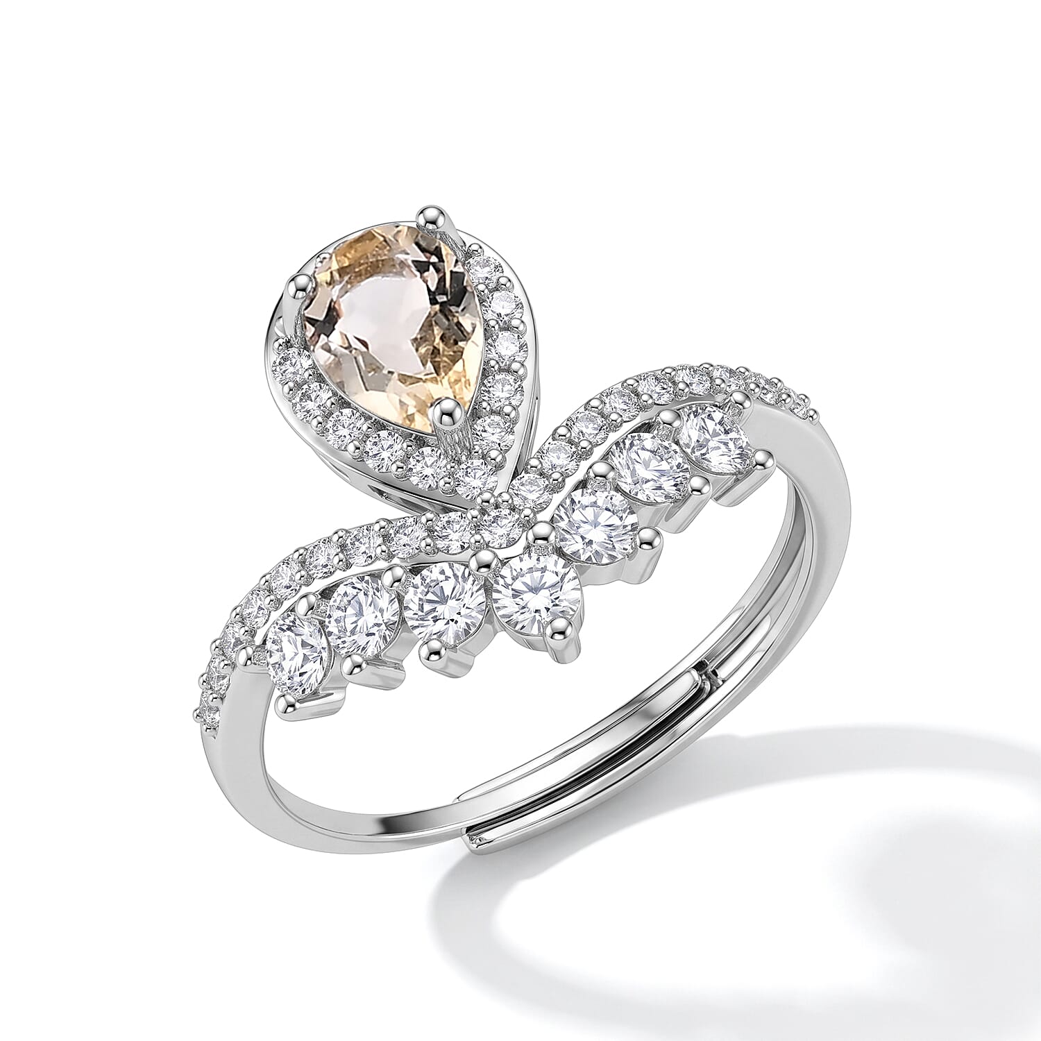 Brazilian Citrine and Simulated Diamond 3.00 ctw Ring in Silvertone (Adjustable)