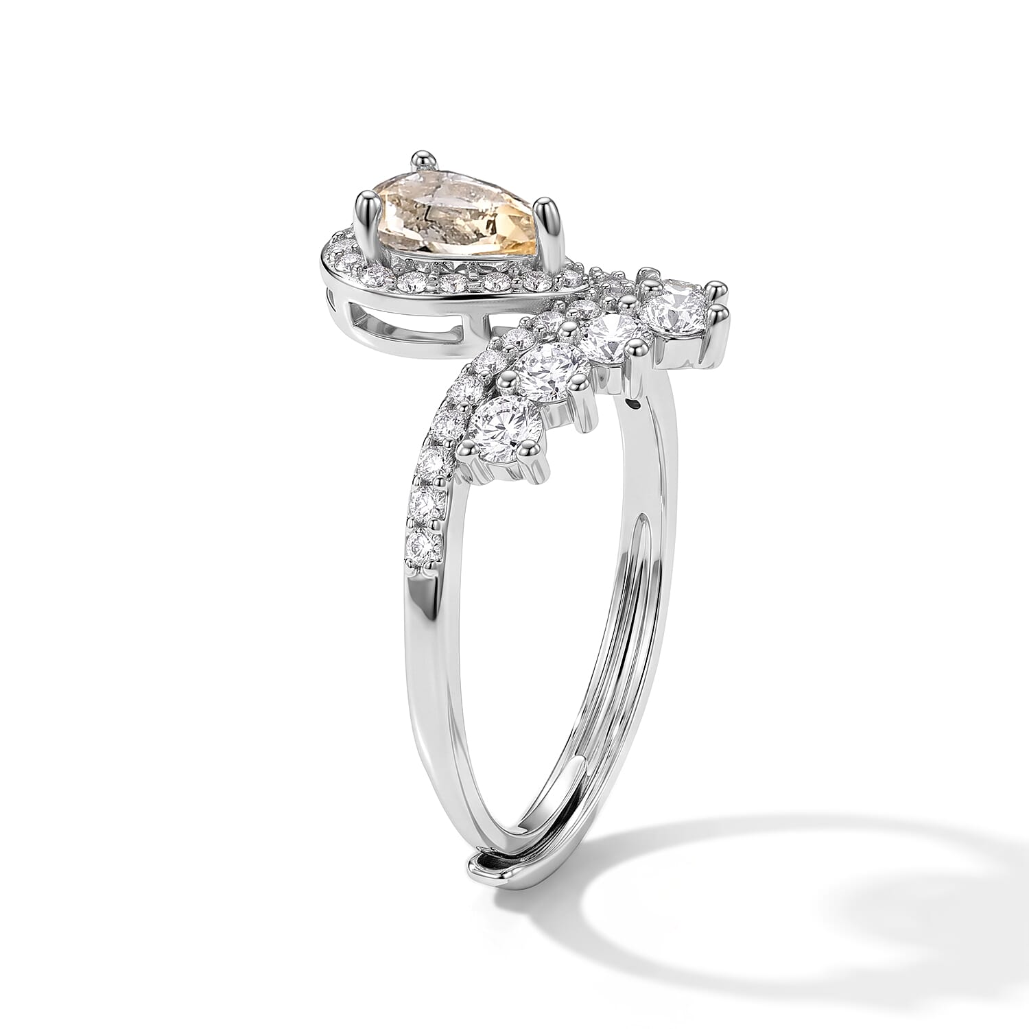 Brazilian Citrine and Simulated Diamond 3.00 ctw Ring in Silvertone (Adjustable)