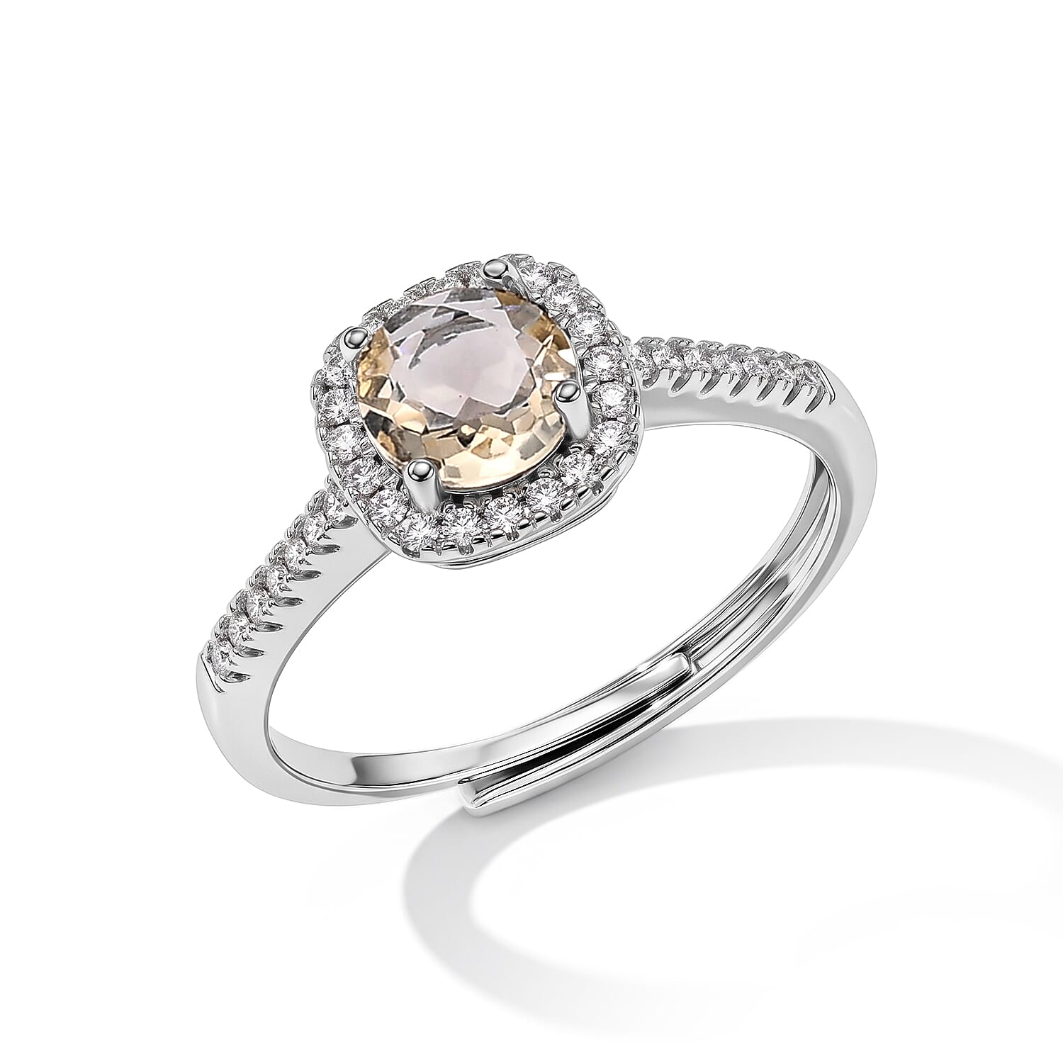 Brazilian Citrine and Simulated Diamond 3.00 ctw Ring in Silvertone (Adjustable)