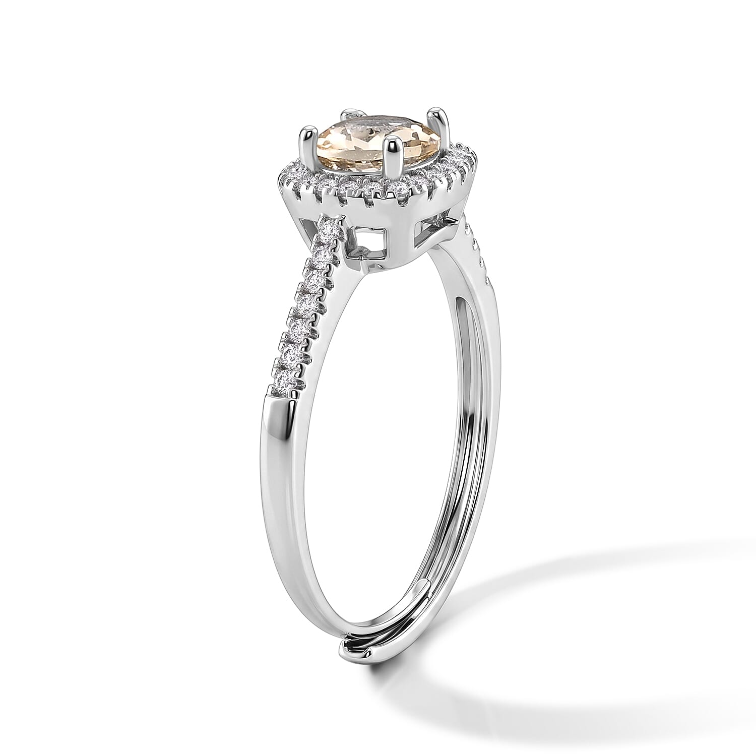 Brazilian Citrine and Simulated Diamond 3.00 ctw Ring in Silvertone (Adjustable)