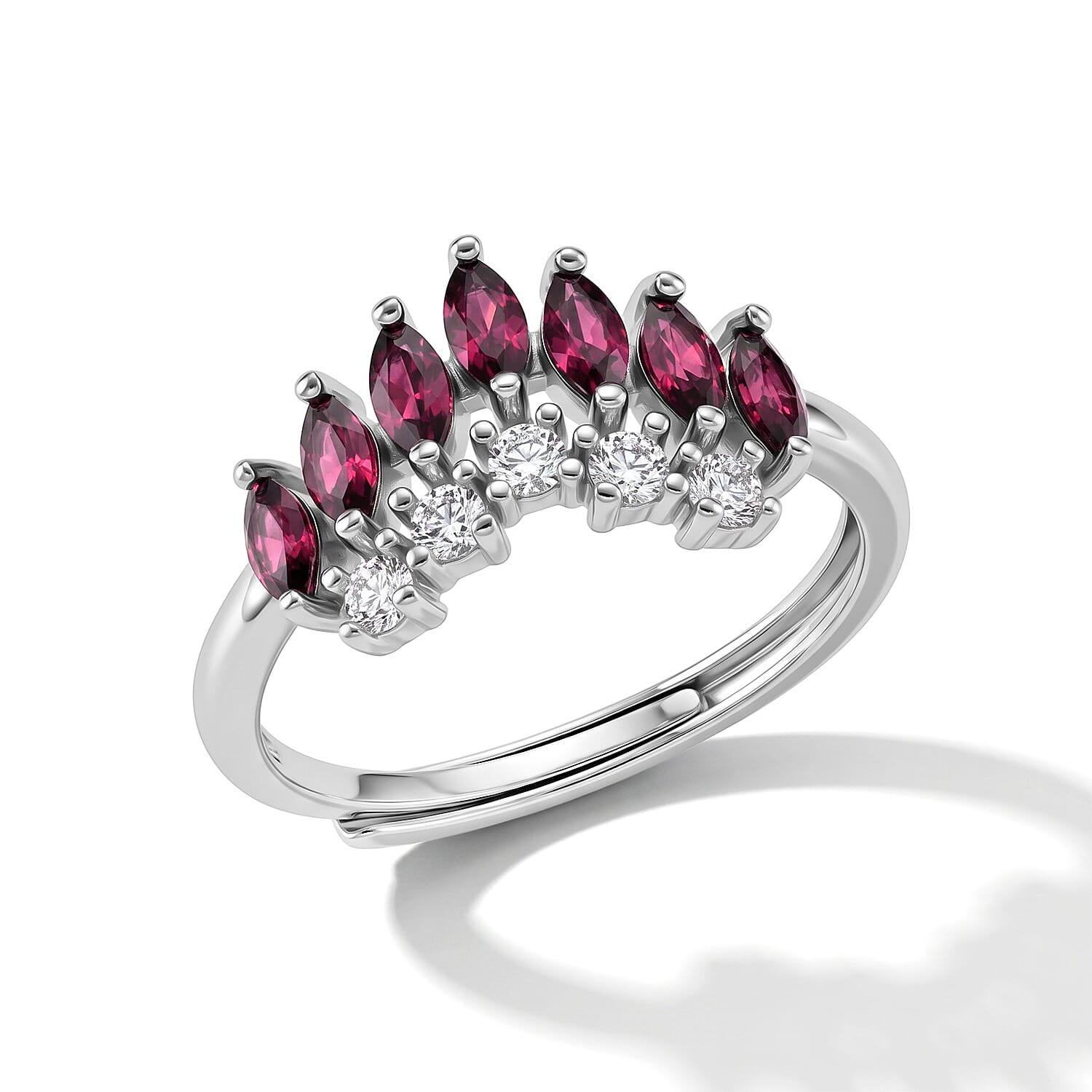 Orissa Rhodolite Garnet and Simulated Diamond 1.10 ctw Ring in Silvertone (Adjustable)