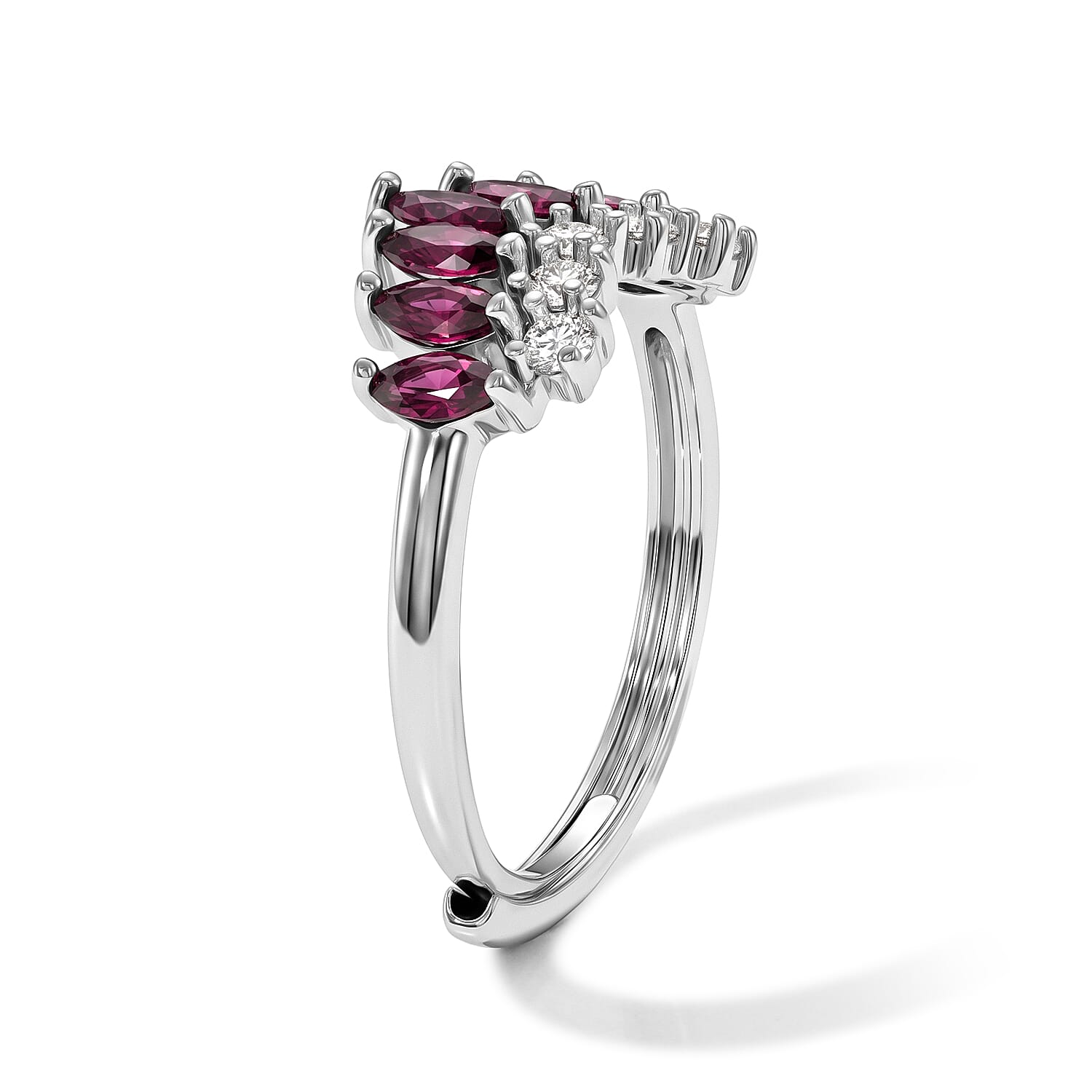 Orissa Rhodolite Garnet and Simulated Diamond 1.10 ctw Ring in Silvertone (Adjustable)