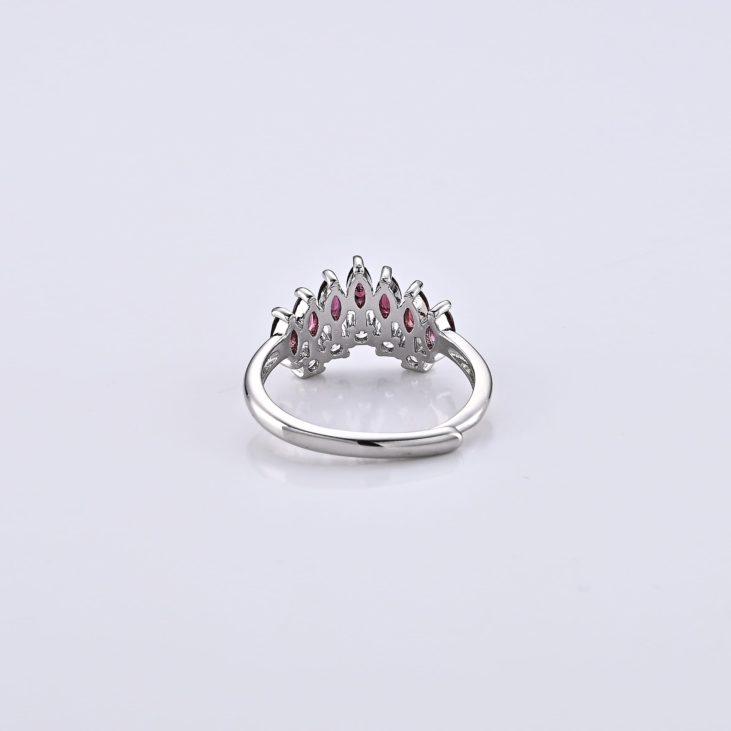 Orissa Rhodolite Garnet and Simulated Diamond 1.10 ctw Ring in Silvertone (Adjustable)