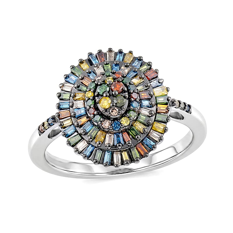 D'Joy Multi Diamond 0.50 ctw Ballerina Celestial Crown Ring in Rhodium Over Sterling Silver (Size 6.0)