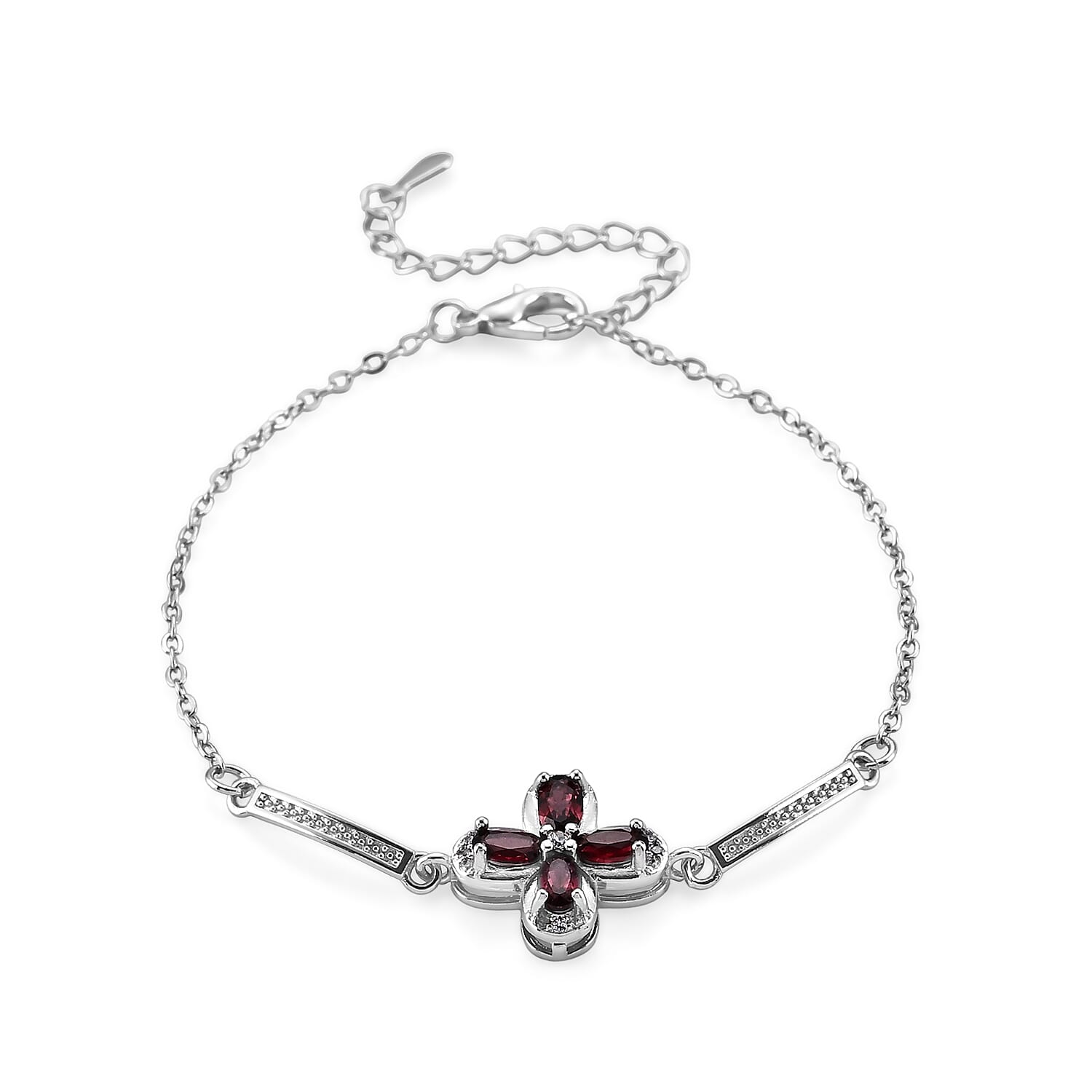 Orissa Rhodolite Garnet and Simulated Diamond 5.00 ctw Bracelet in Silvertone (6.5-7.5In)