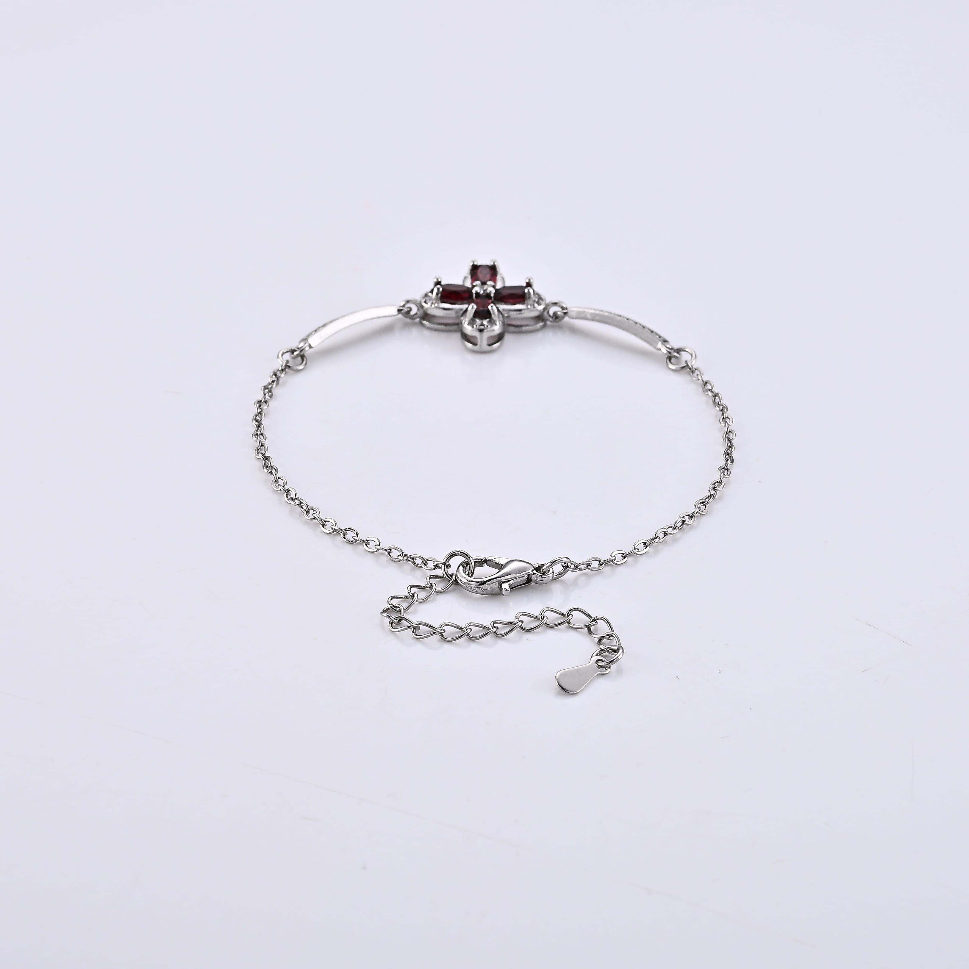 Orissa Rhodolite Garnet and Simulated Diamond 5.00 ctw Bracelet in Silvertone (6.5-7.5In)
