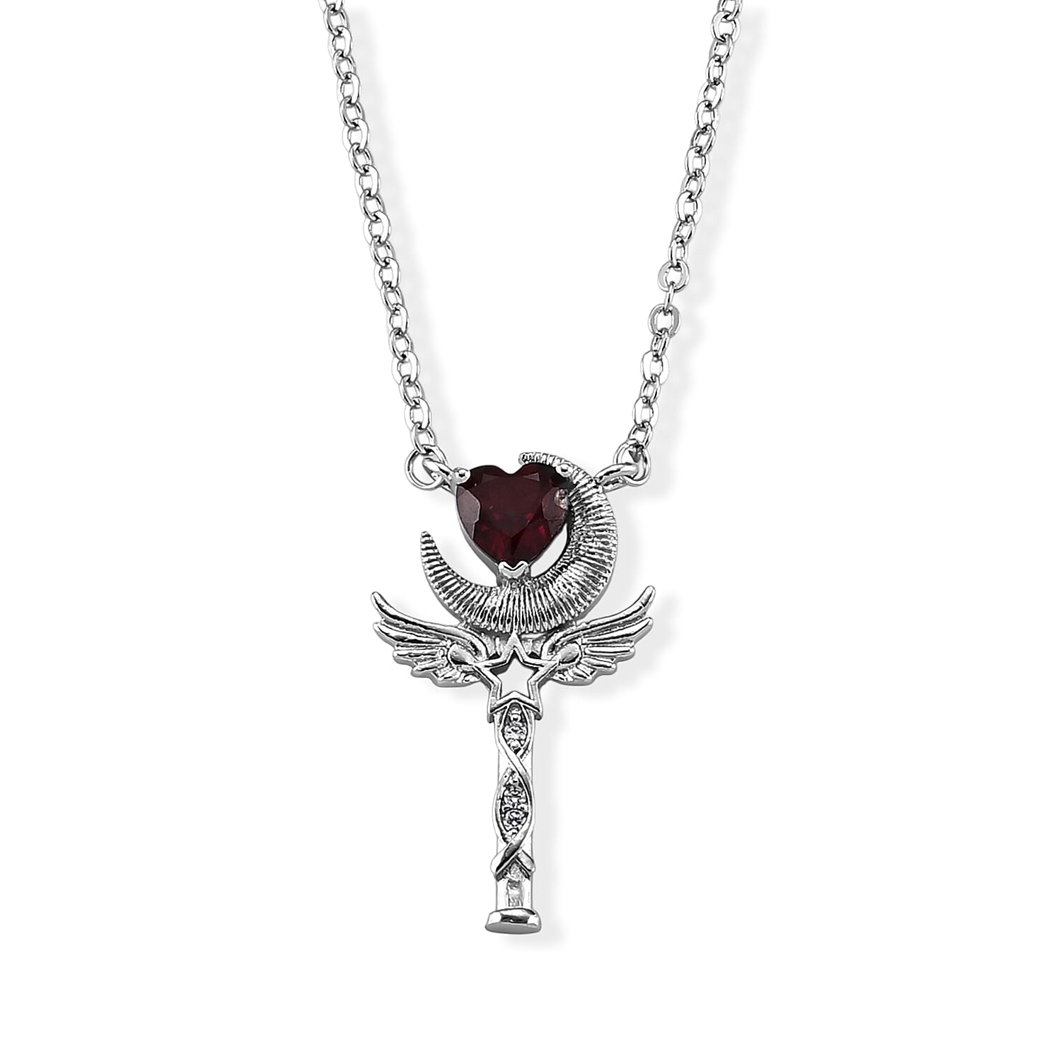 Orissa Rhodolite Garnet and Simulated Diamond 2.00 ctw Necklace (18-19 Inches) in Silvertone