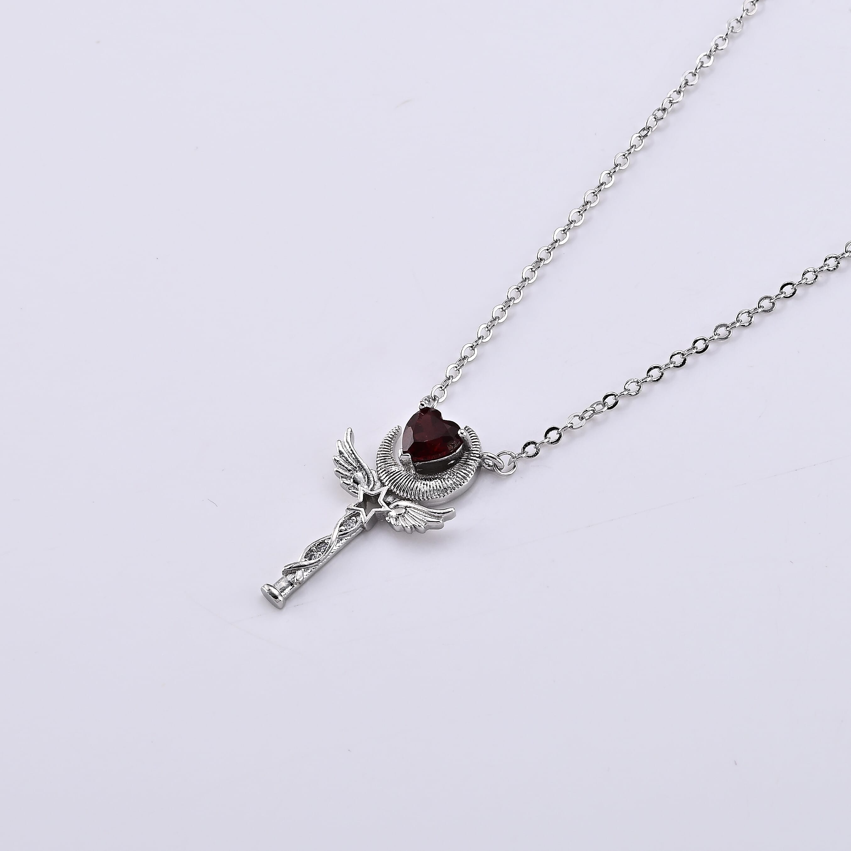 Orissa Rhodolite Garnet and Simulated Diamond 2.00 ctw Necklace (18-19 Inches) in Silvertone
